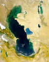 Click on the NASA Caspian Sea from space image for a larger image. Great Blue Marble Nature has the Seven Natural Wonders of the World,  plus the tallest, highest, biggest, deepest of the world's mountains, caves, continents, glaciers, rivers, lakes, oceans, trenches, and deserts in images, pictures, and photos. Plus climate change news, and wonders of earth from space.