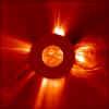 Click on this solar flare image for a larger view.This is an image of the largest ever recorded solar flare on April 21, 2001.  NASA