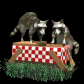 Raccoons love picnics. Moonlight features constellation and star animation, animated animals at night, moon animation, campfire animation, and more.