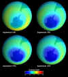 Click on the Antarctica ozone layer images for a larger image. Ozone Hole Above Antarctica 1981-2000. Earth's Ozone Layer Hole in Antarctica - Animated Space Images   NASA